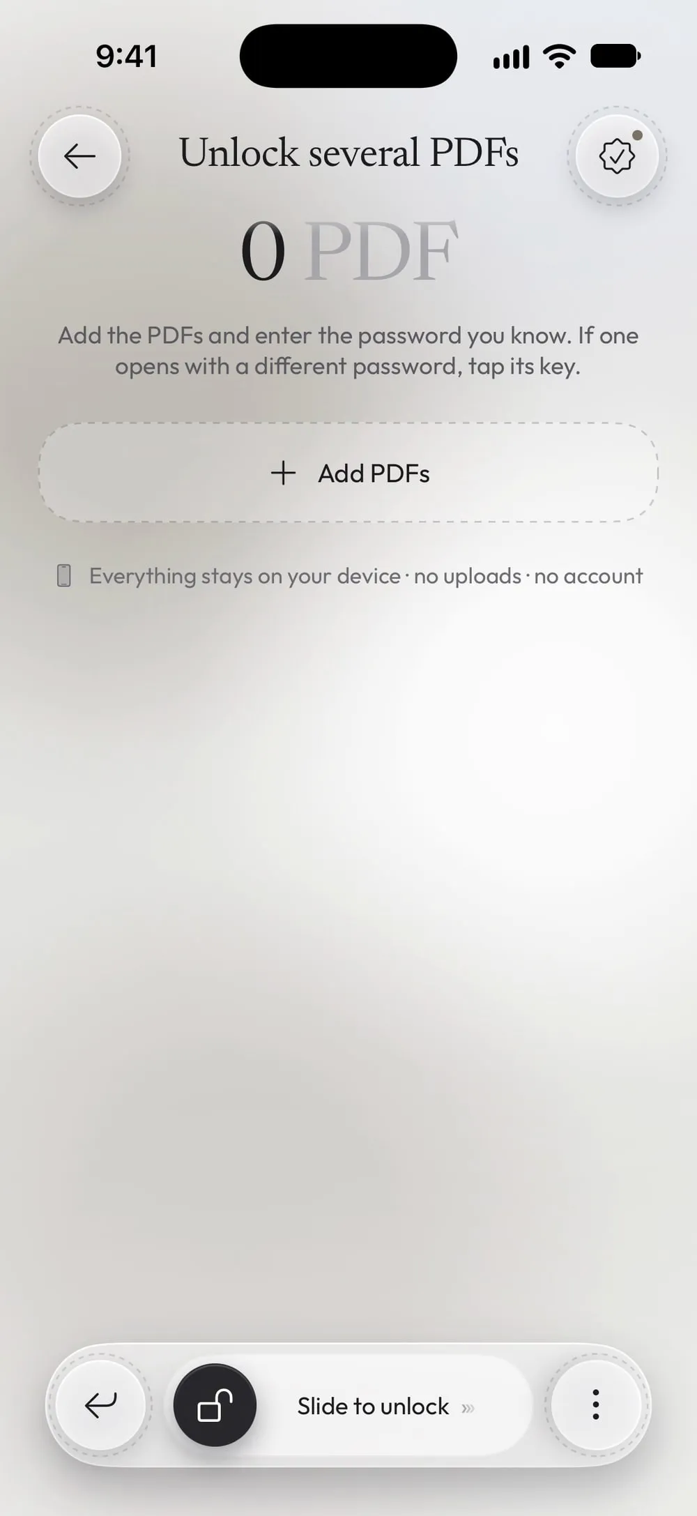 Unlock several PDFs, empty, with Add PDFs