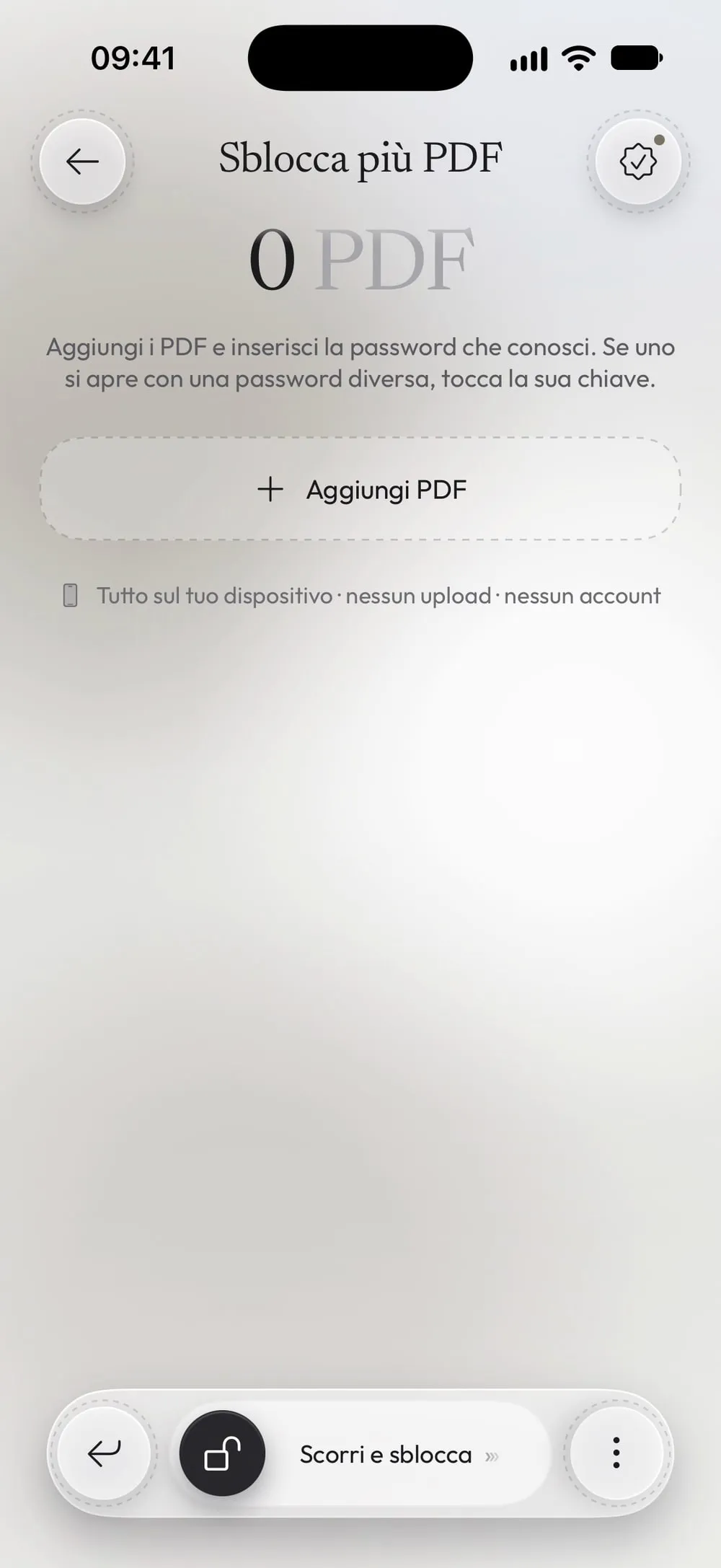 Sblocca più PDF, vuoto, con Aggiungi PDF