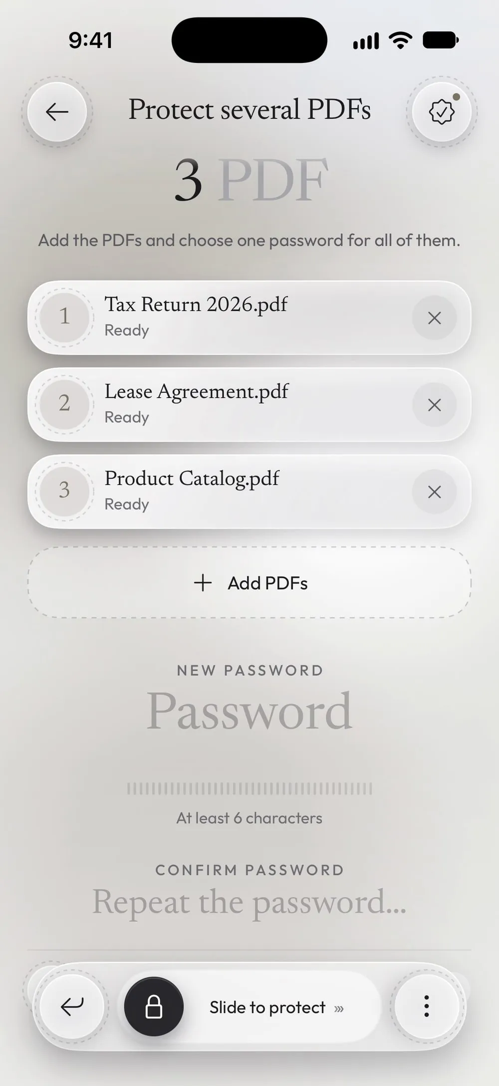 Three PDFs added to Protect several PDFs