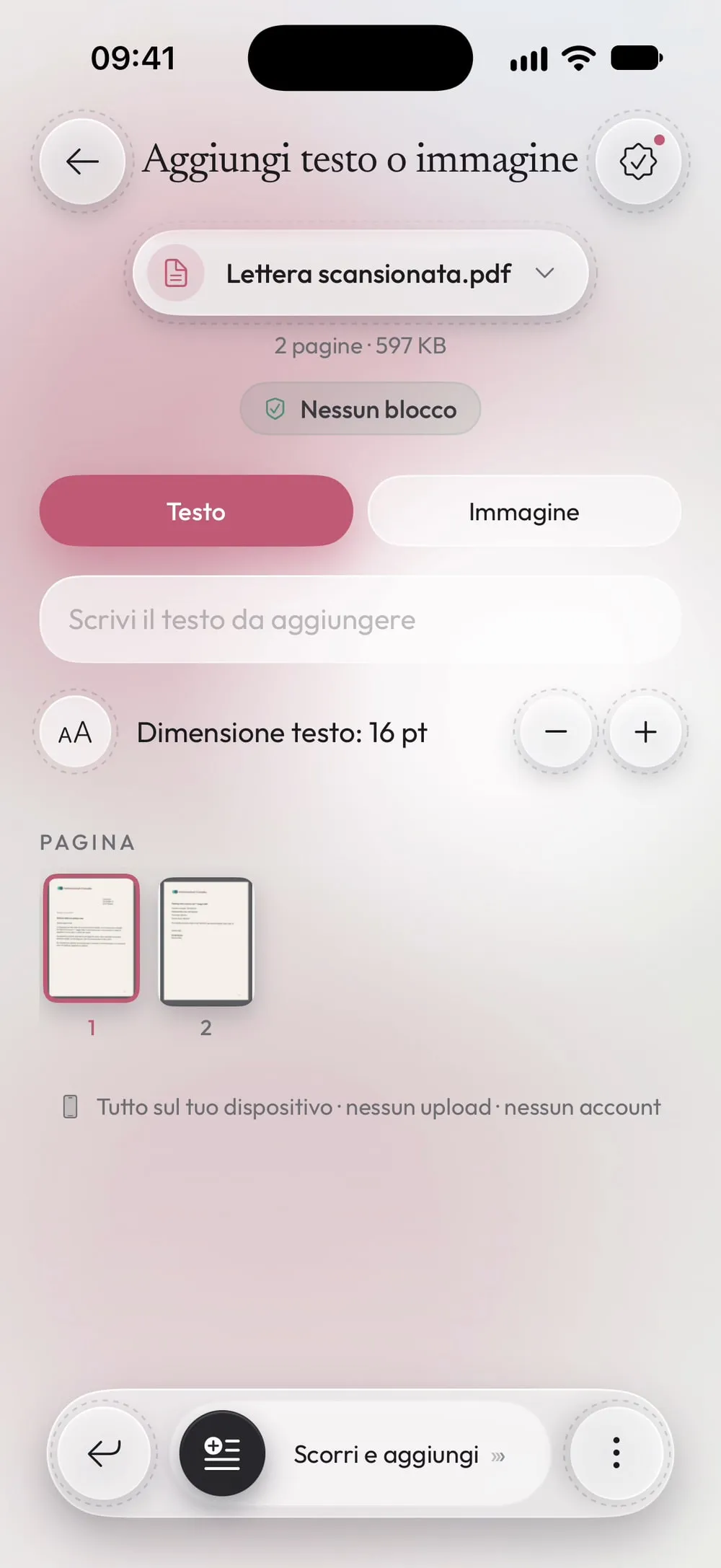 Aggiungi testo o immagine con Lettera scansionata.pdf: Testo scelto, il campo e la dimensione del testo