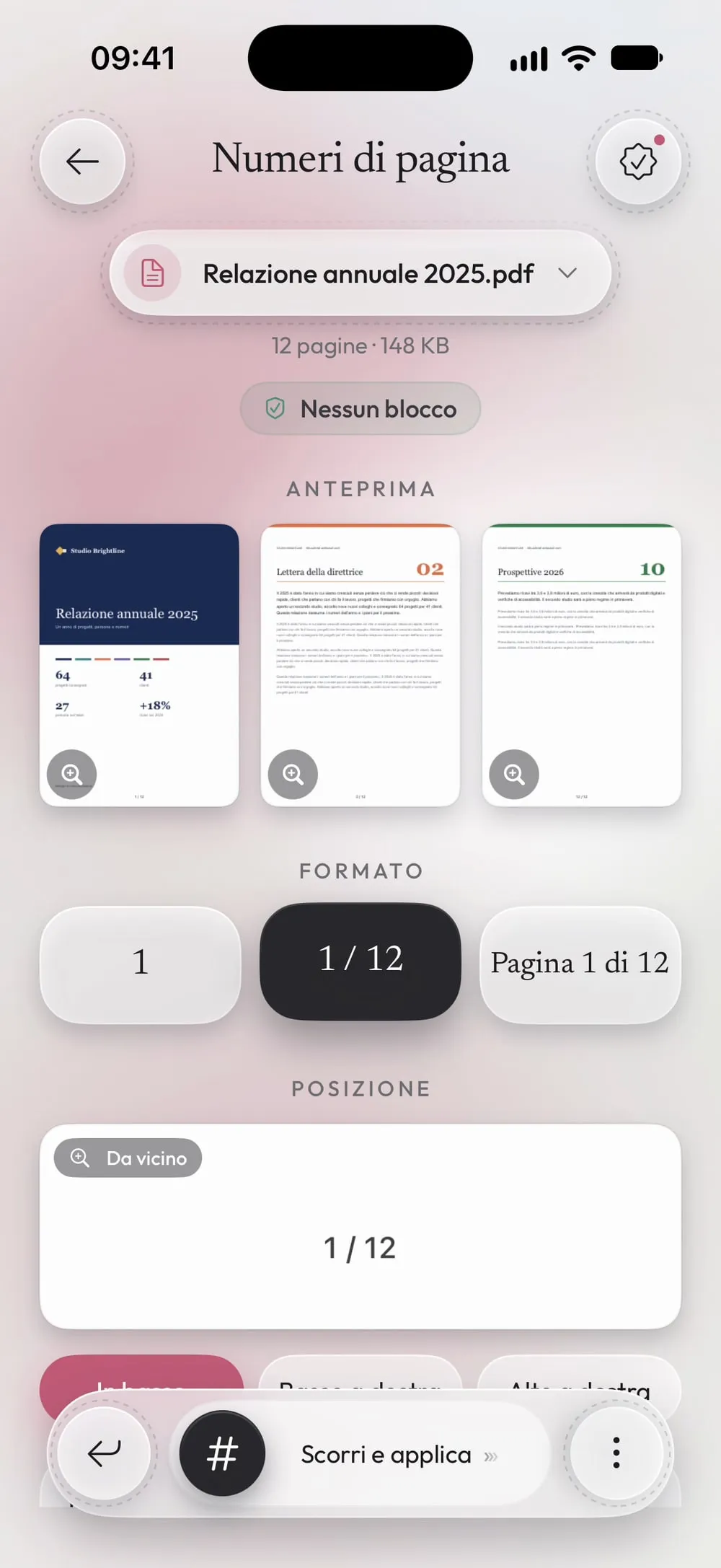 Numeri di pagina con Relazione annuale 2025.pdf: anteprima delle pagine 1, 2 e 12 numerate 1 / 12
