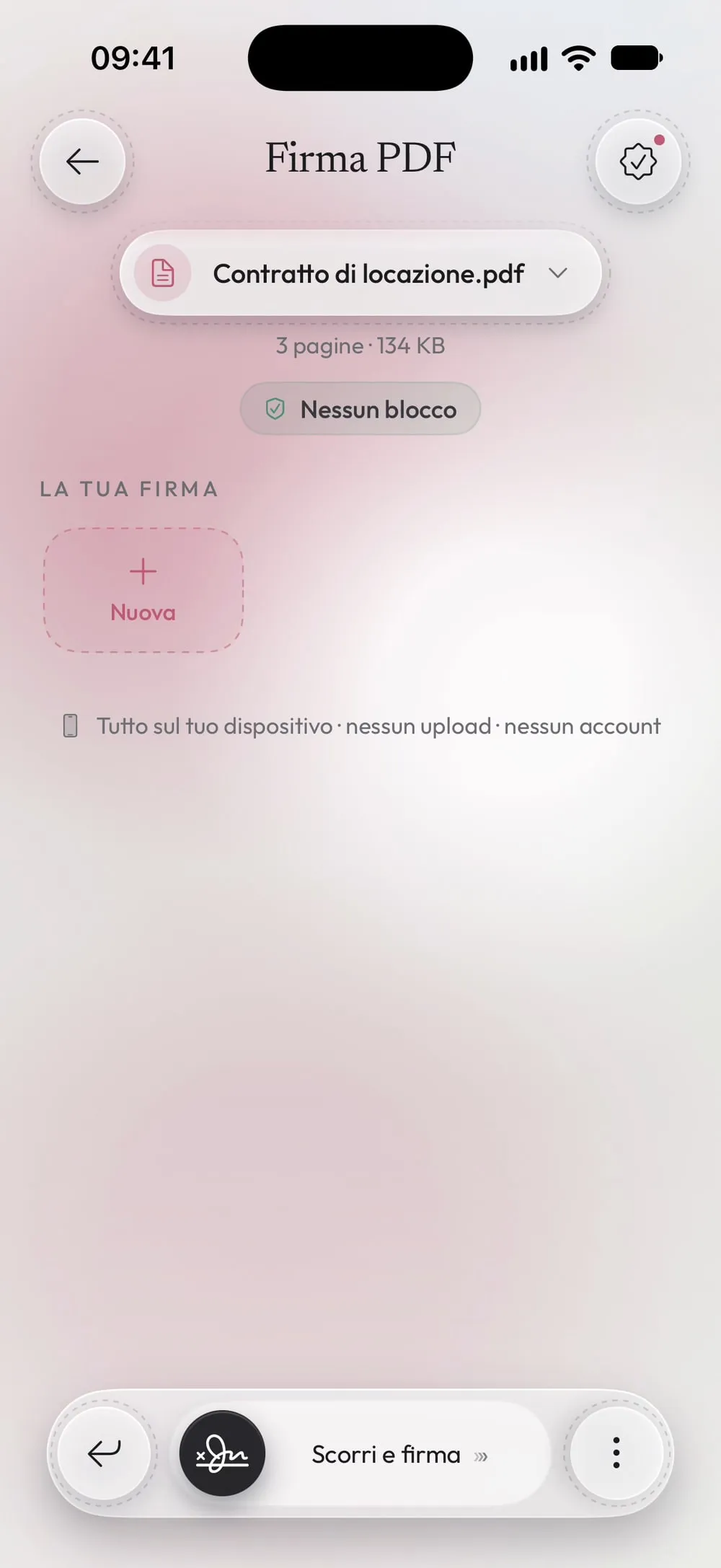 Firma PDF con Contratto di locazione.pdf e la carta Nuova firma