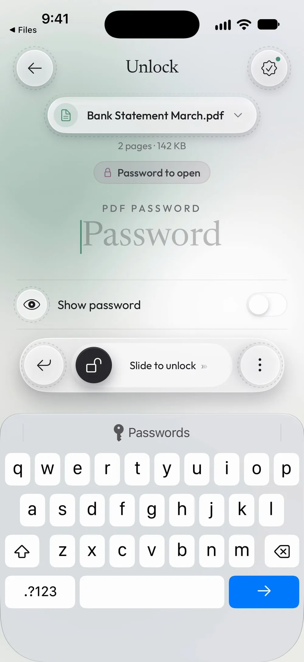 Unlock my PDF opened with the statement loaded and the keyboard ready for the password