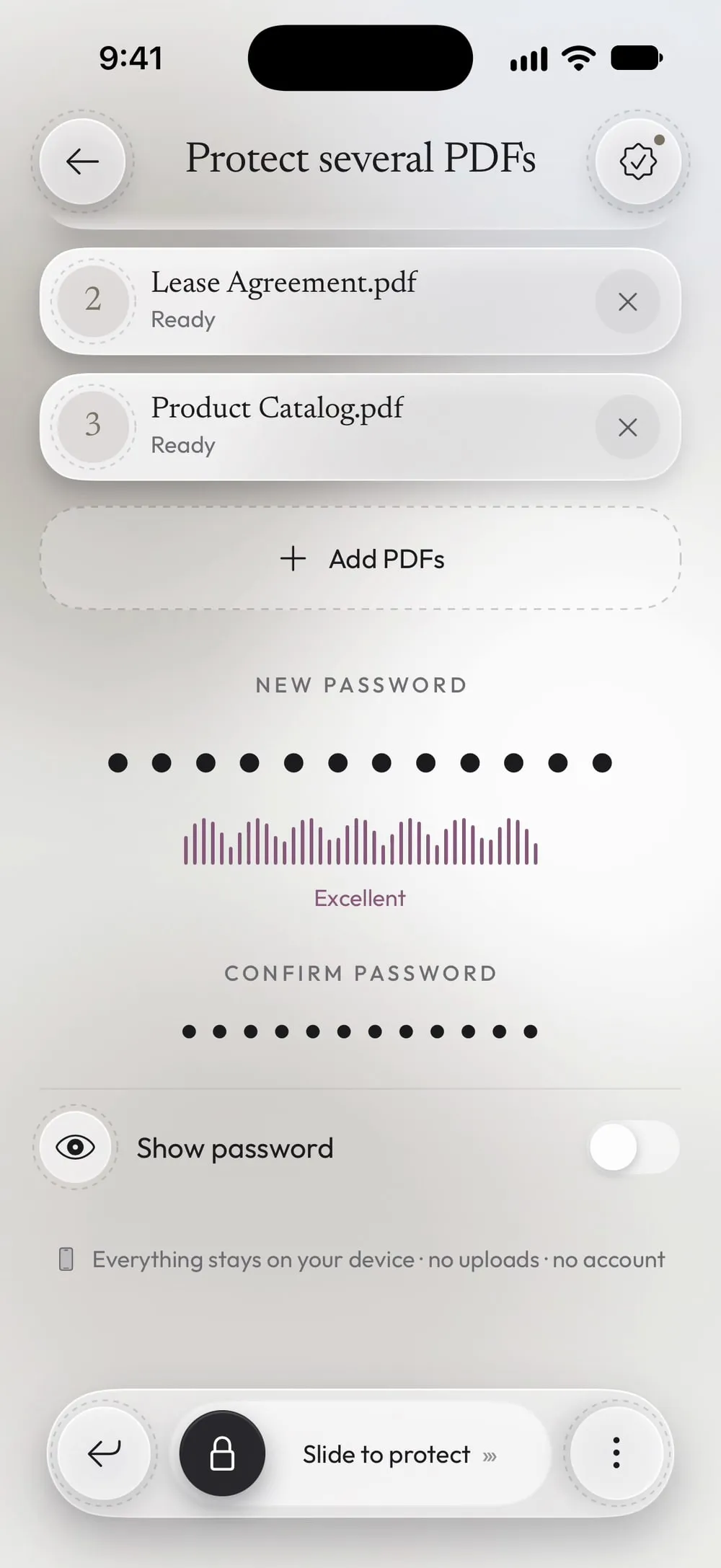 New password and confirmation typed, strength Excellent