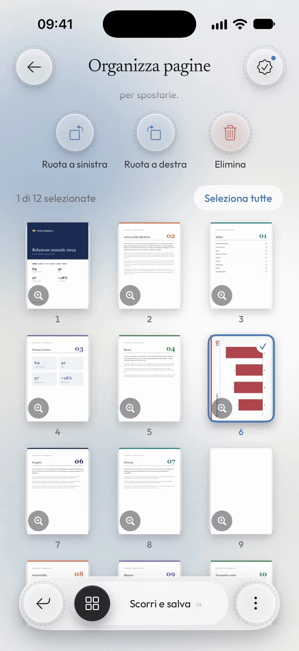 Organizza pagine con il grafico di traverso a pagina 6 scelto