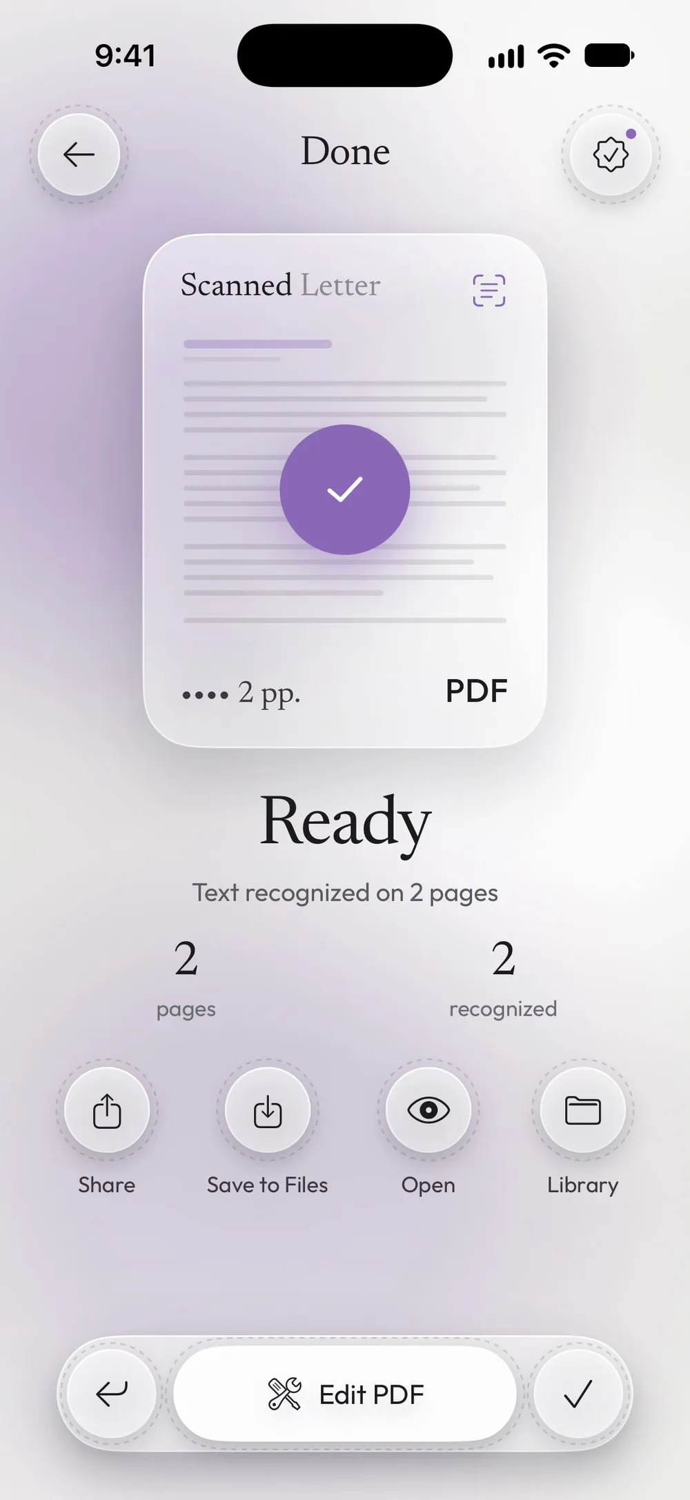 Ready: text recognized on 2 pages