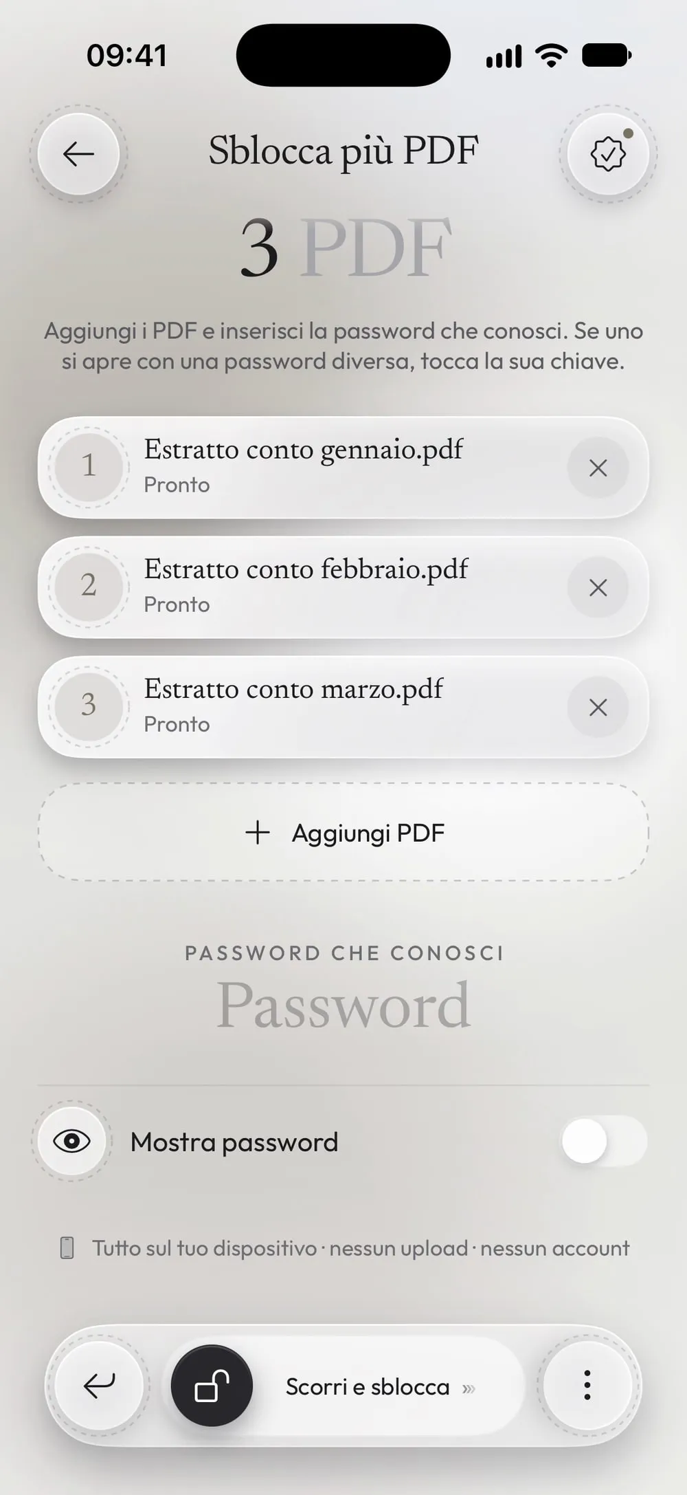 Tre estratti conto aggiunti, ognuno Pronto