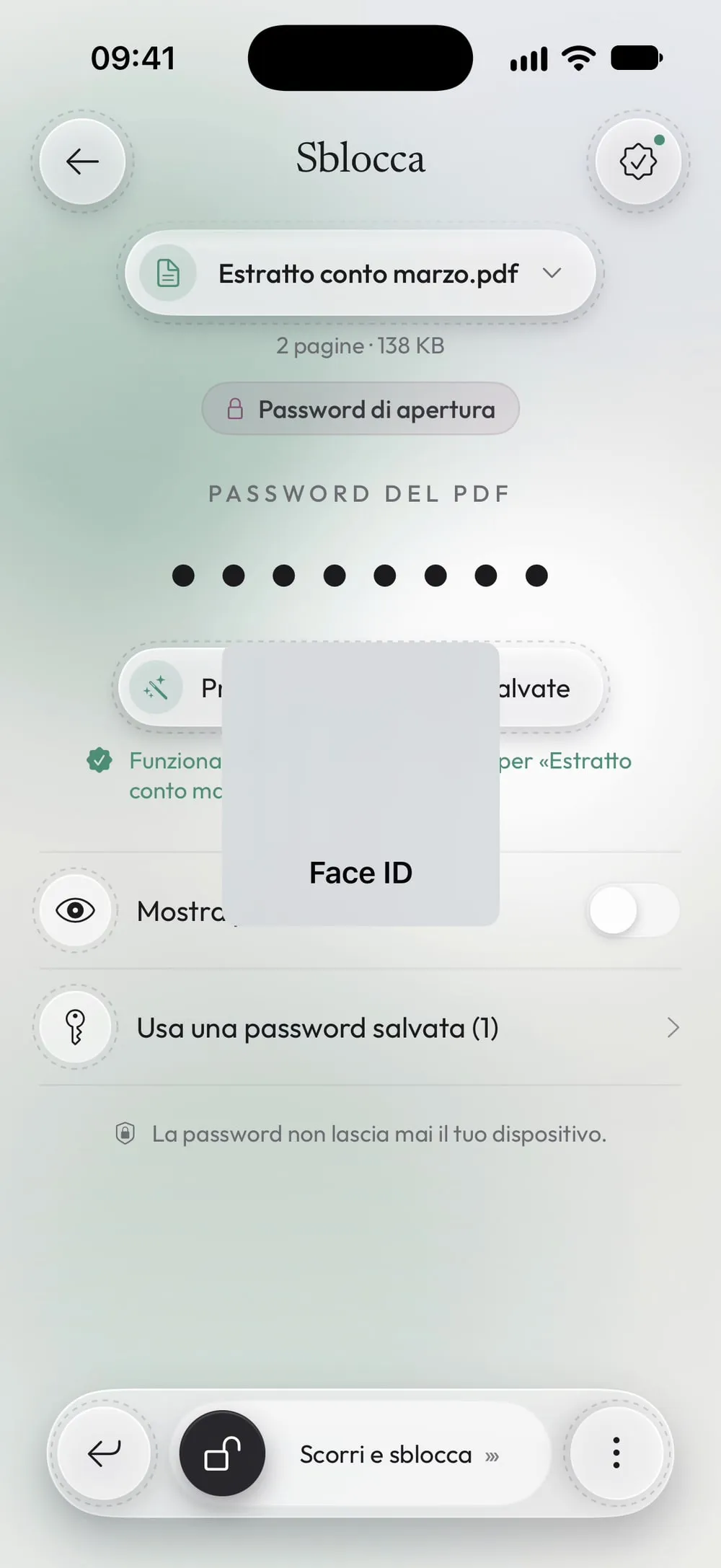 Prova tutte le password salvate con Face ID: funziona la password salvata usata per l'estratto conto