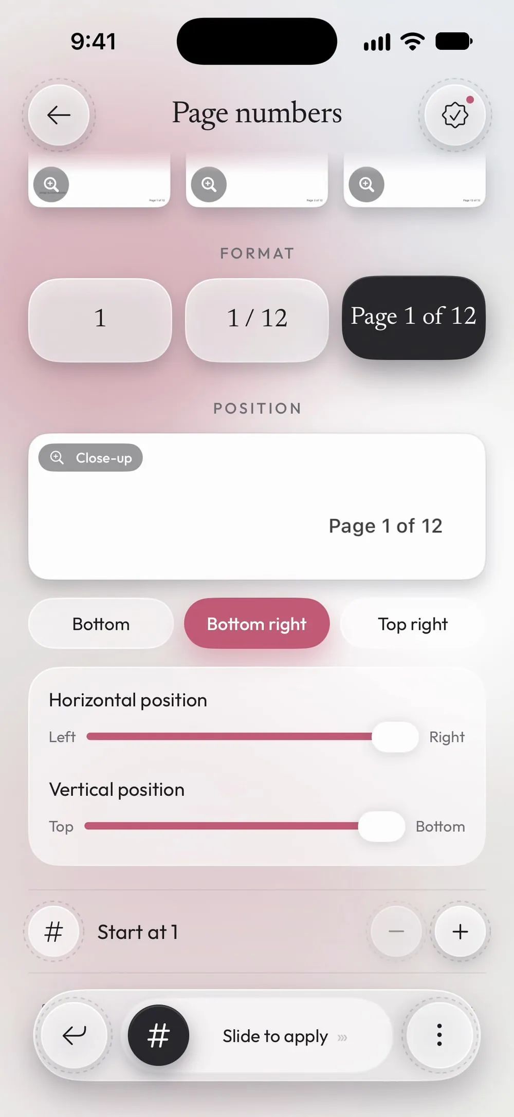 Bottom right selected, with the horizontal and vertical position sliders