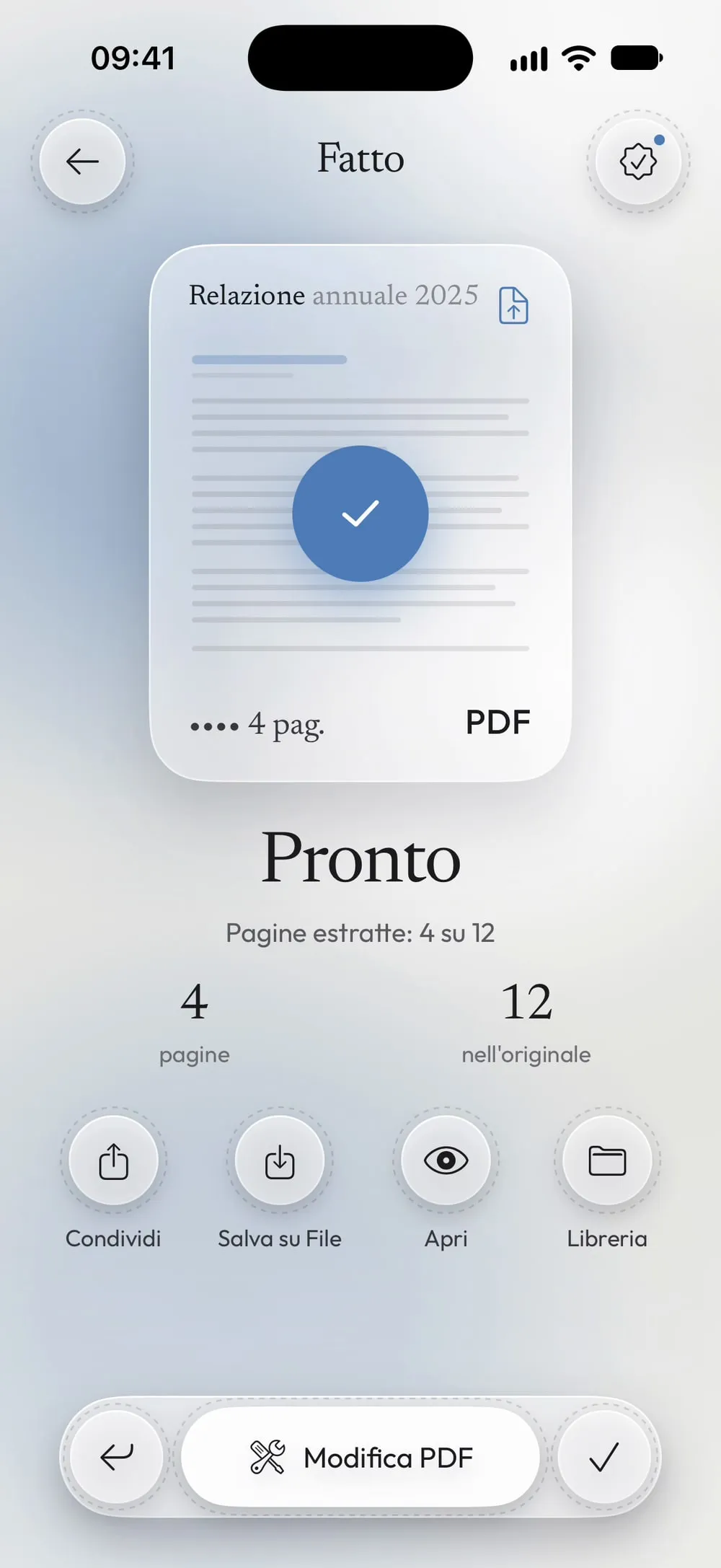 Pronto: 4 pagine su 12 estratte in un PDF nuovo