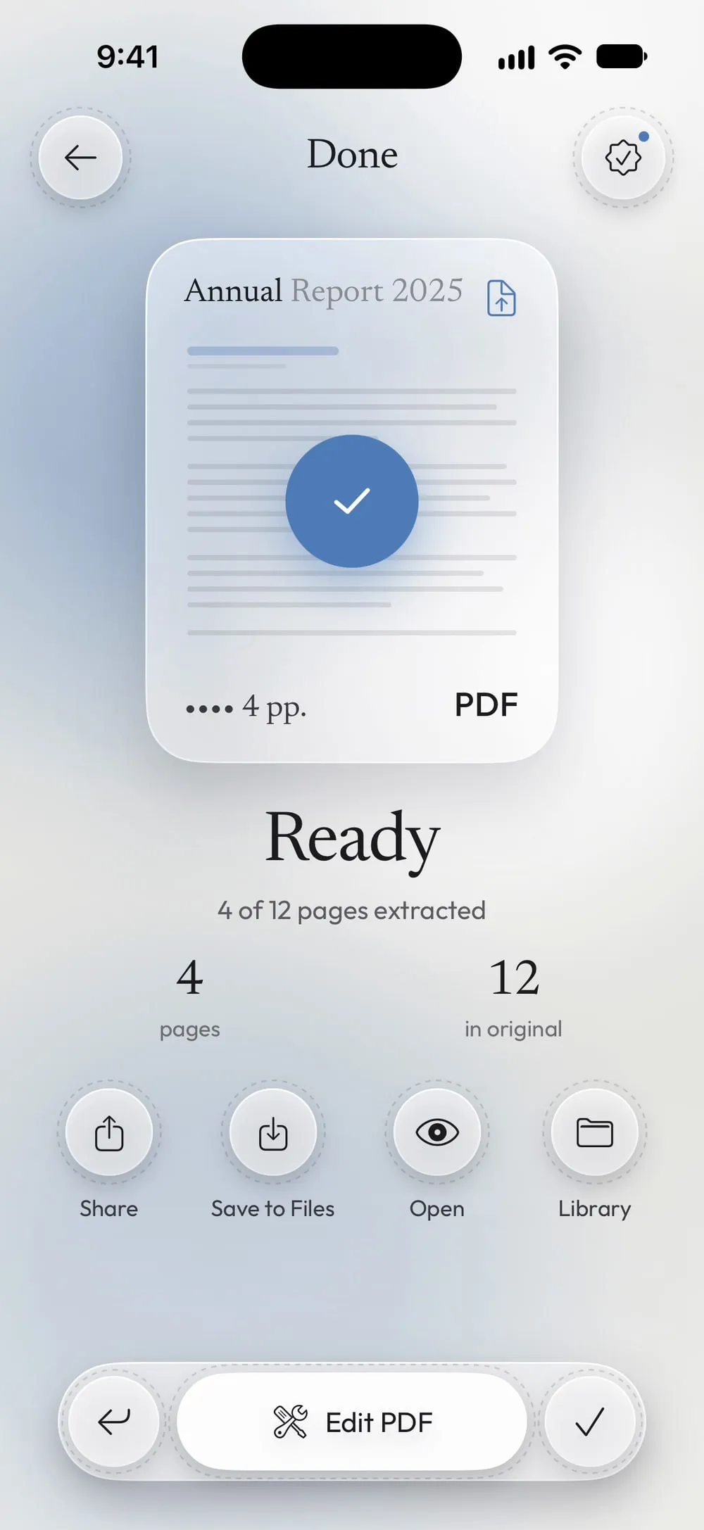 Ready: 4 of 12 pages extracted into a new PDF