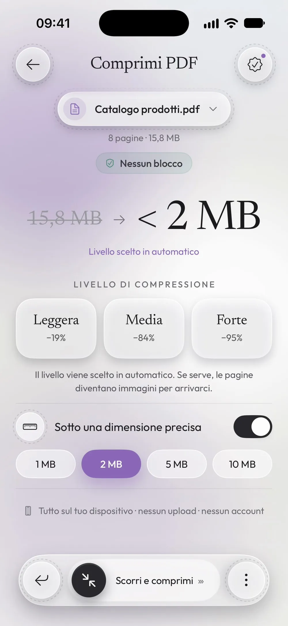 2 MB scelto fra 1, 2, 5 e 10 MB