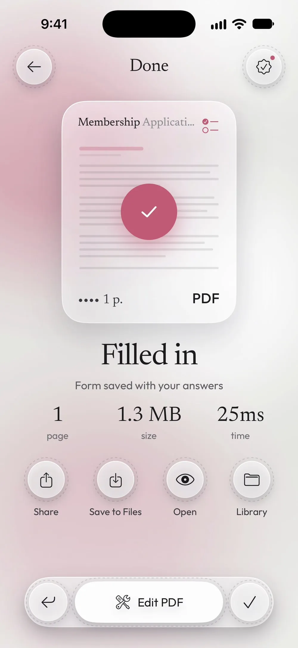 Filled in: form saved with your answers