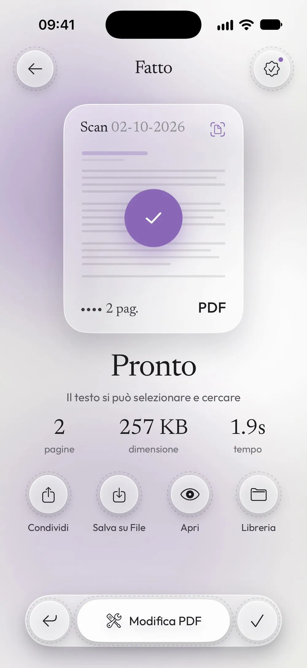 Pronto: una scansione di 2 pagine, il testo si può selezionare e cercare